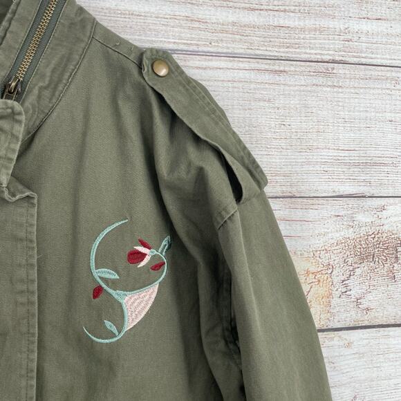 En Creme Floral Embroidered Military Jacket Women's Size‎ Medium Green - Picture 7 of 14